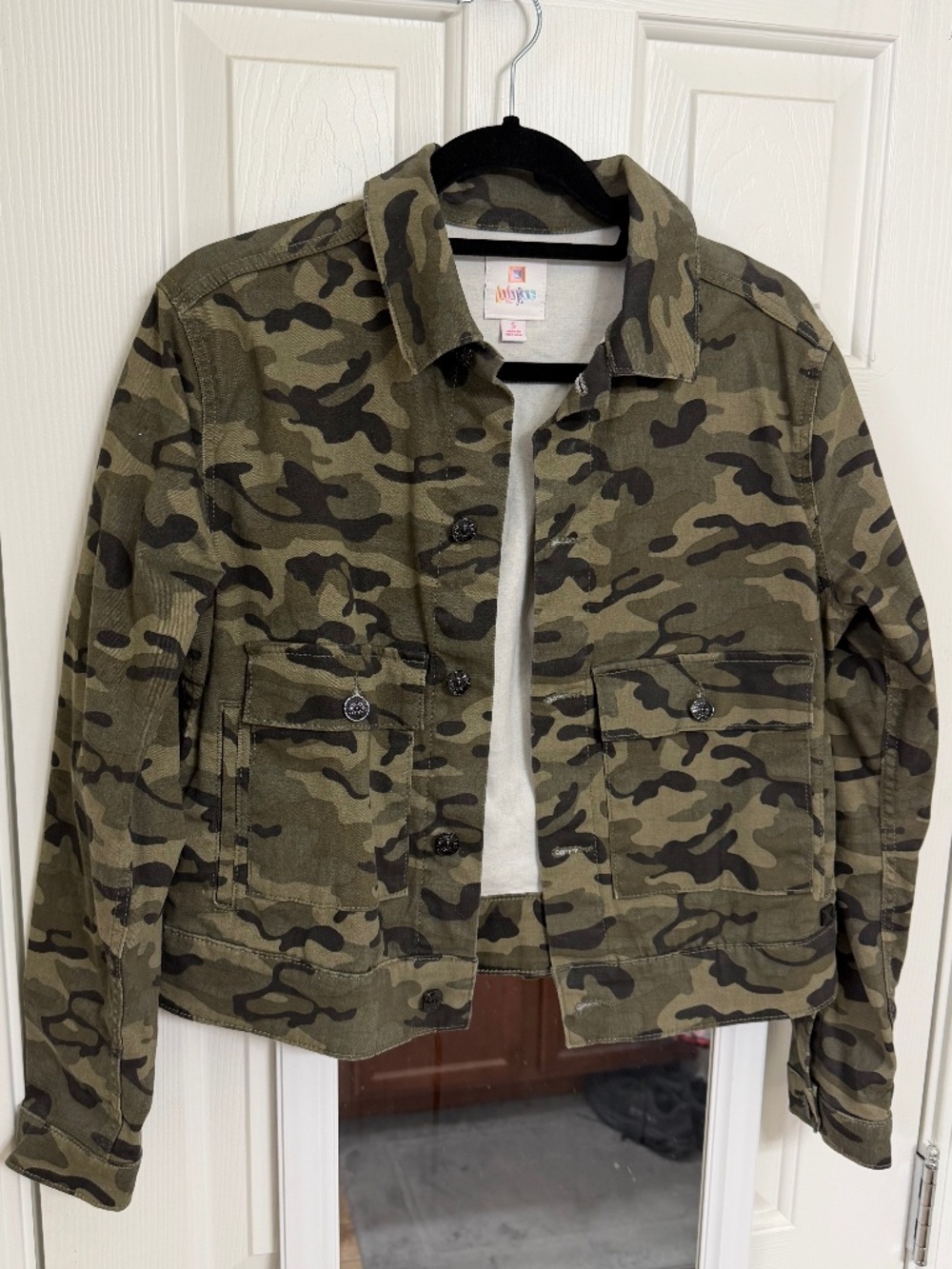 LulaRoe Harvey Camo Denim Jacket (S)